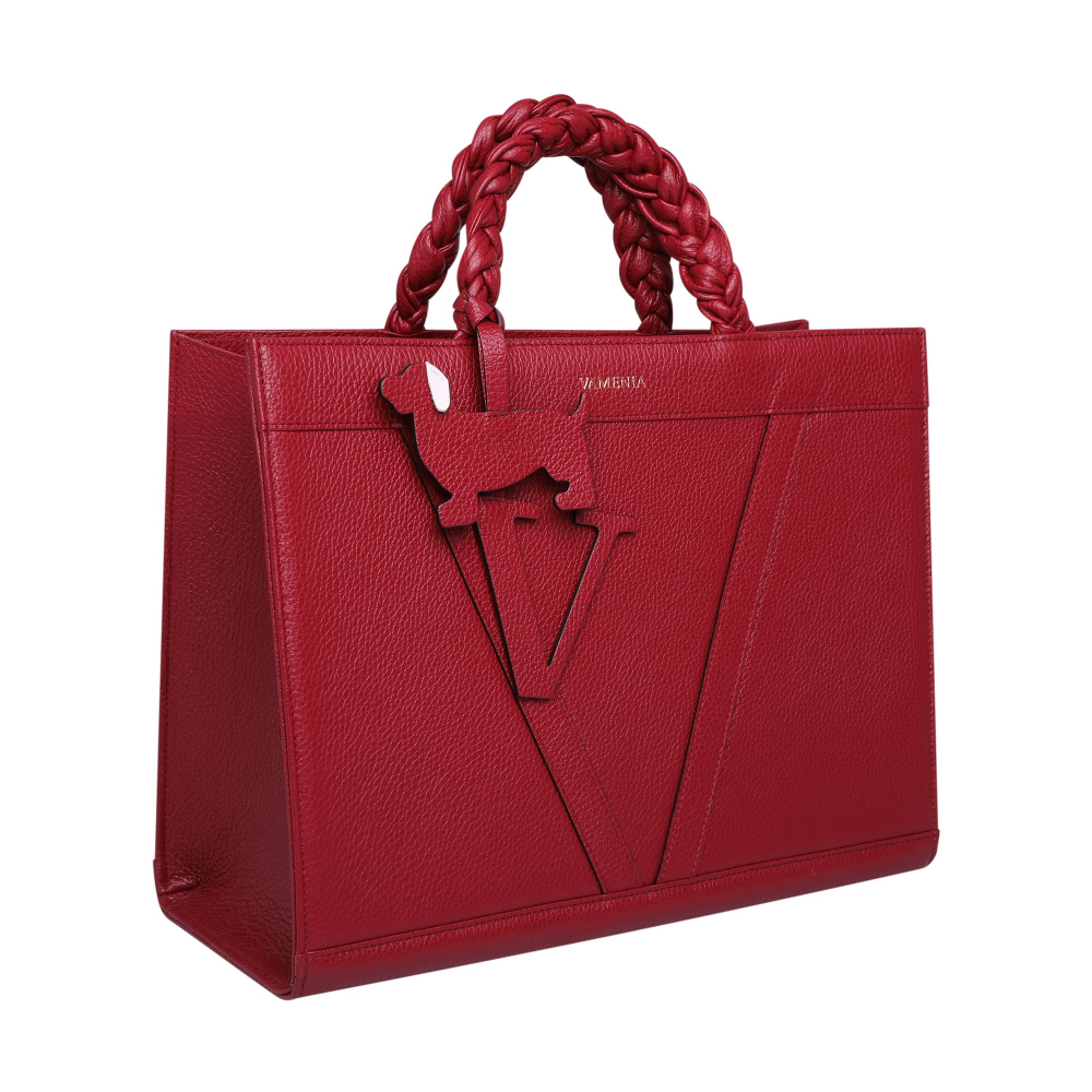 Handbag made of  calfskin with braided handles wine red